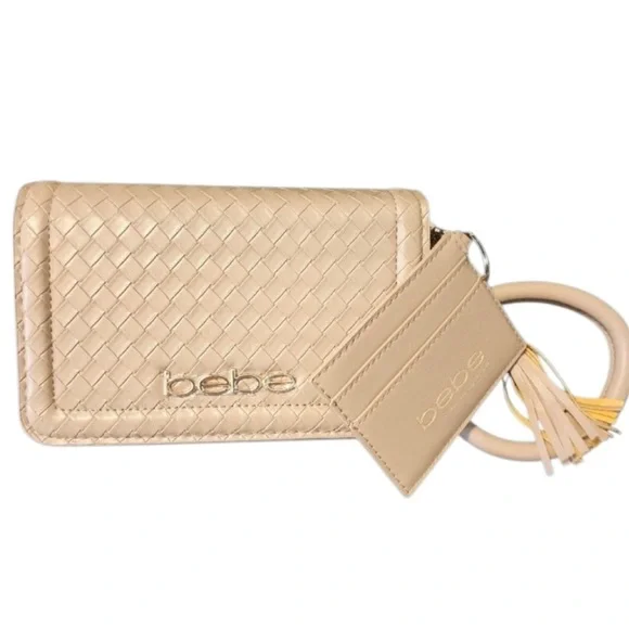Bebe Cream Small Crossbody Bag with Gold Chain, Card Case and Wristlet NWT - Picture 1 of 11